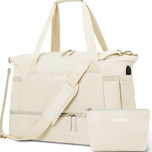 Amazon Gym Bag Sports Travel Duffel Bag Weekender Overnight Bag - Beige Medium